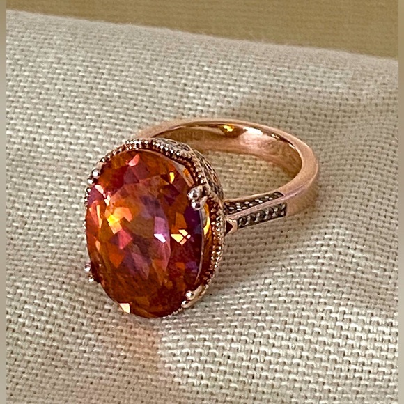 Source Unknown Jewelry - Twilight fire topaz and diamond ring in sterling silver with rose gold